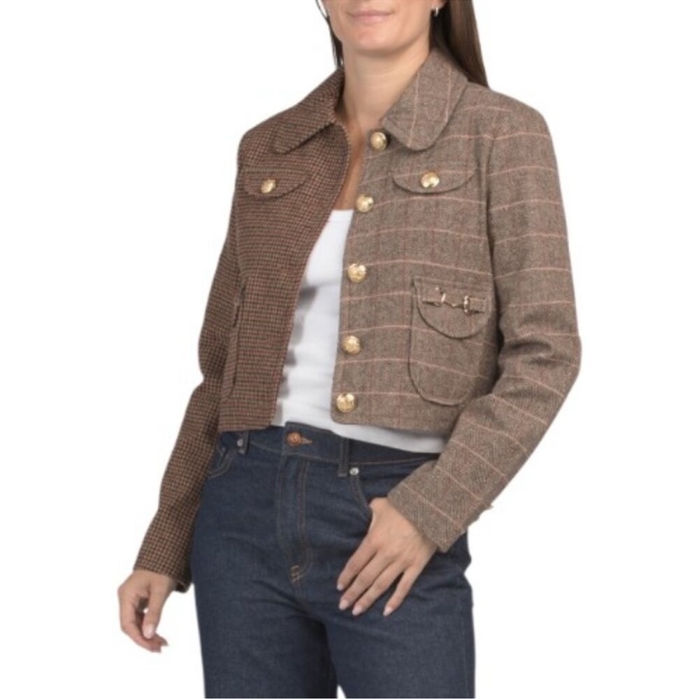 7 FOR ALL MANKIND Wool Blend Mixed Media Cropped Jacket Horsebit Detail Size S